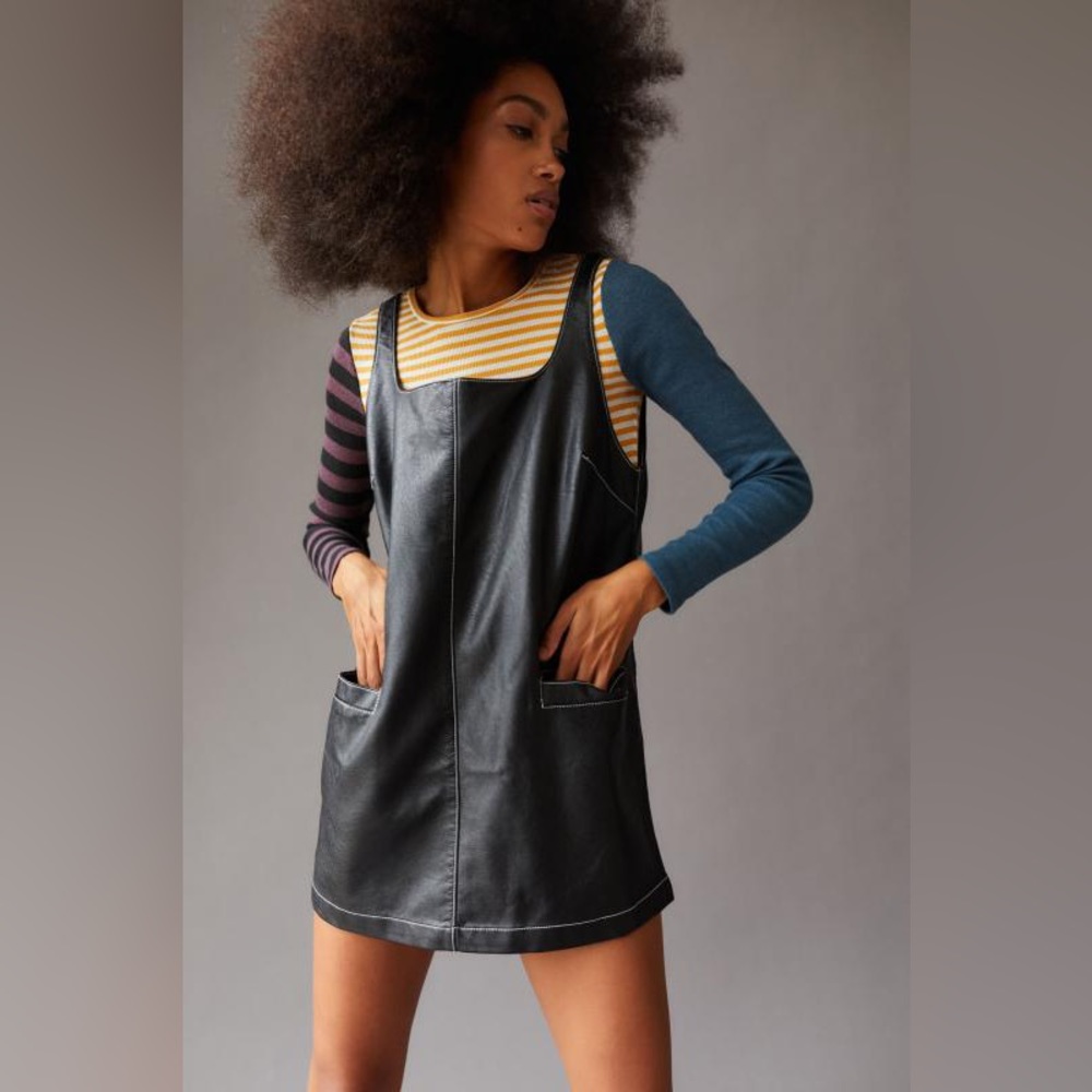 UO domino pleather apron mini dress
